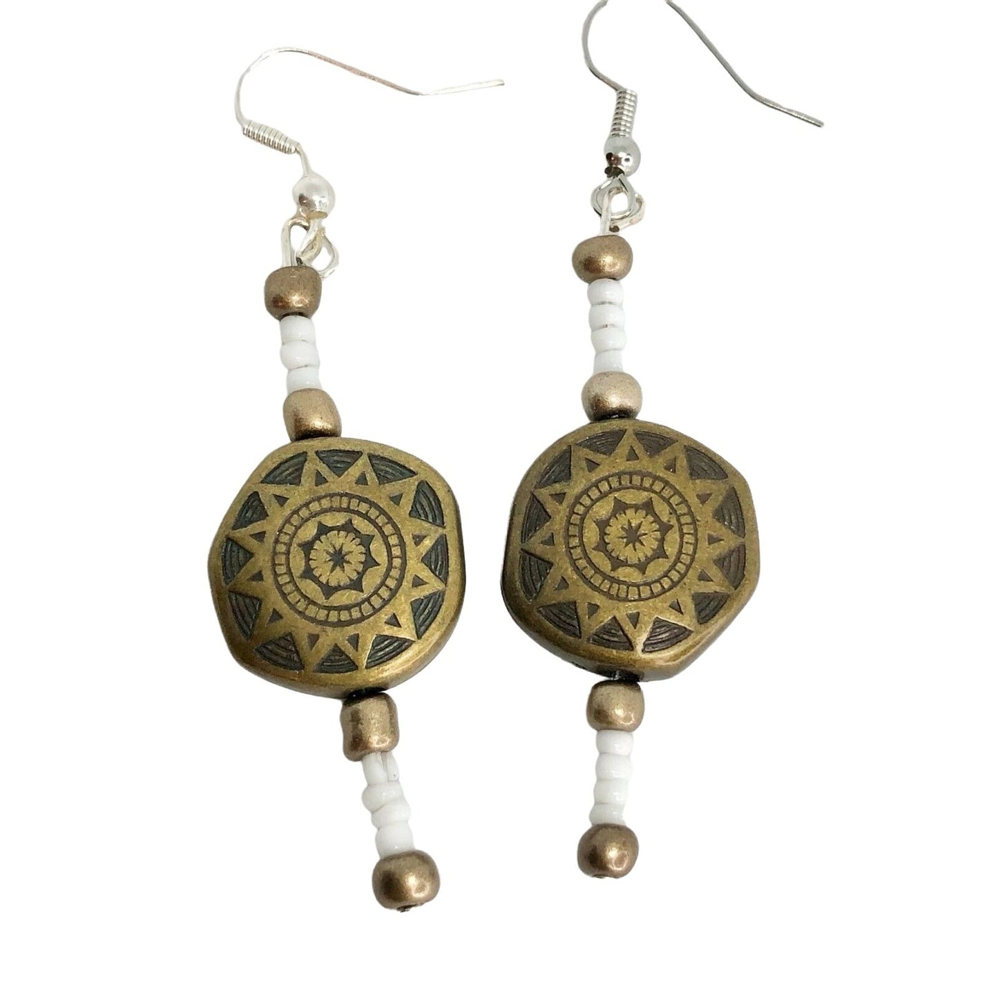Handcrafted Beaded Earrings Golden Sun Beads & White Beads Jewelry NEW