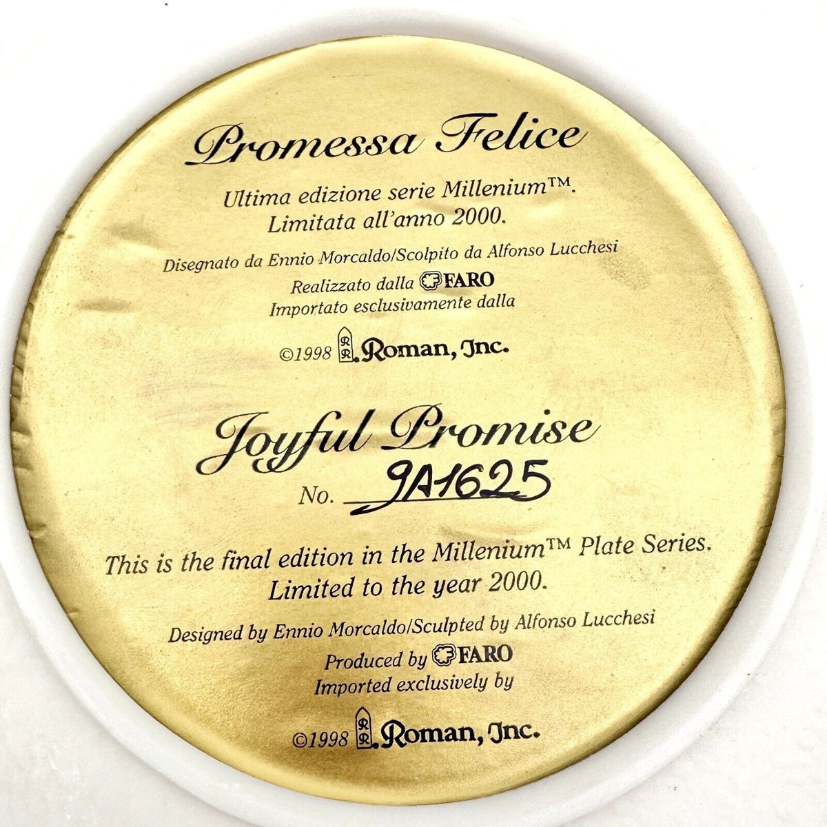 Vintage 1998 Faro Plate 8 inch Round Beige Joyful Promise No. 9A1625 Millennium