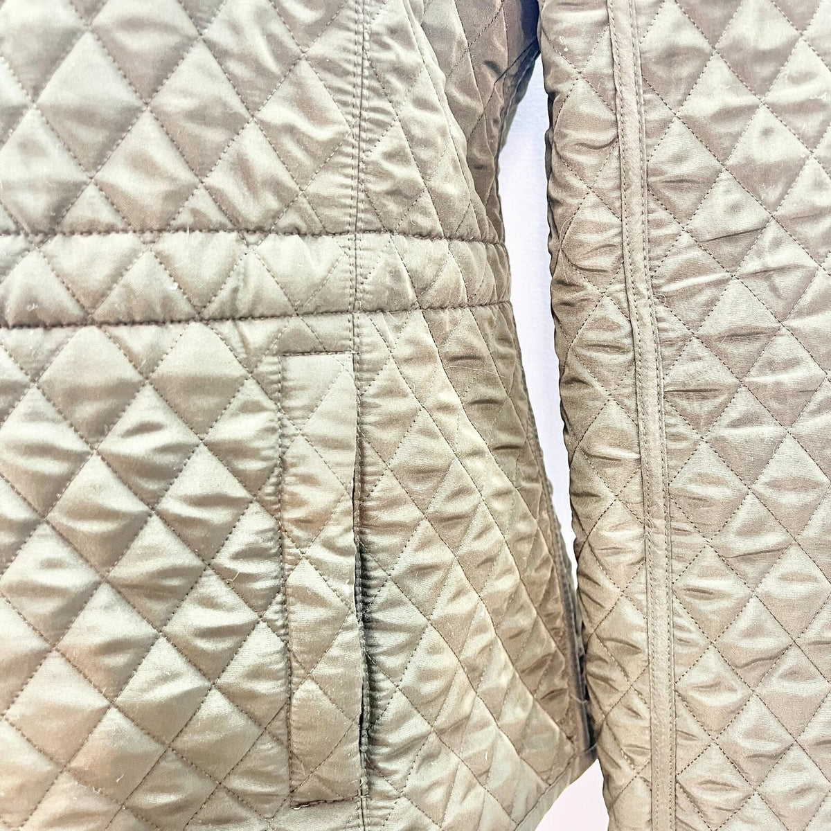 Classic Elements Women's Small Olive Quilted Jacket Fleece Lined Cinch Waist