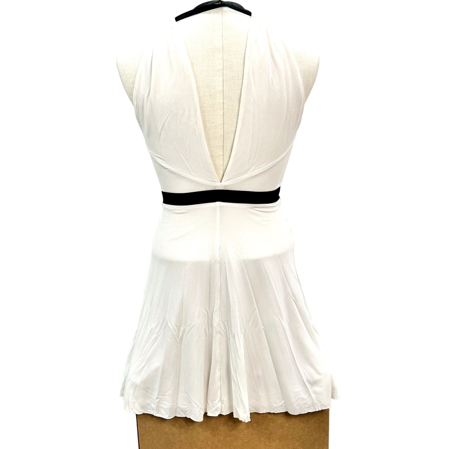 BCBGMaxazria Women's Saige Wrap Dress 0 Off White Black Trim Above Knee