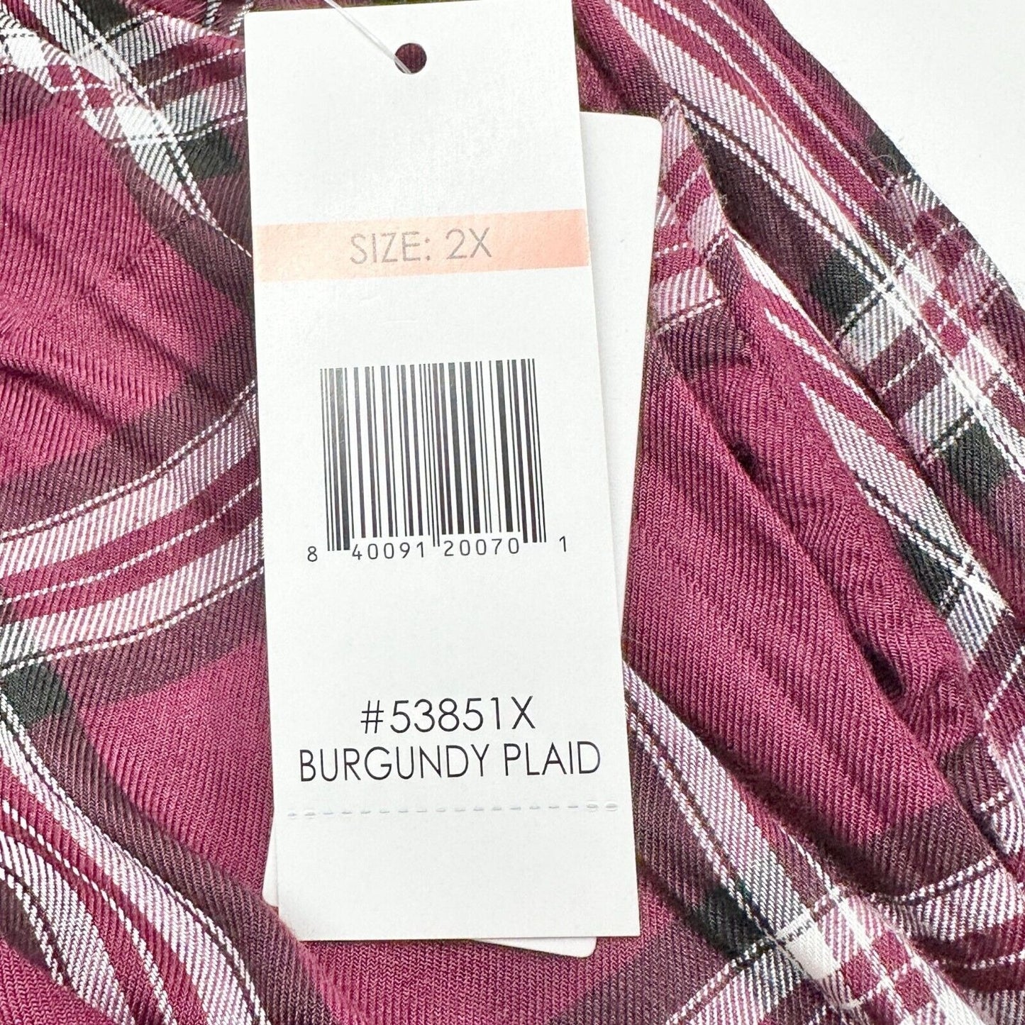Alexander Jordan Top Women's 2X Burgundy Plaid Feddy Henley Long Sleeve NWT