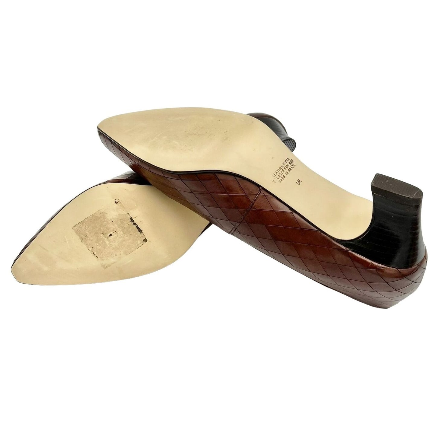 Benard Holtzman Pumps Brown 8M 2 inch Heel Diamond Pattern