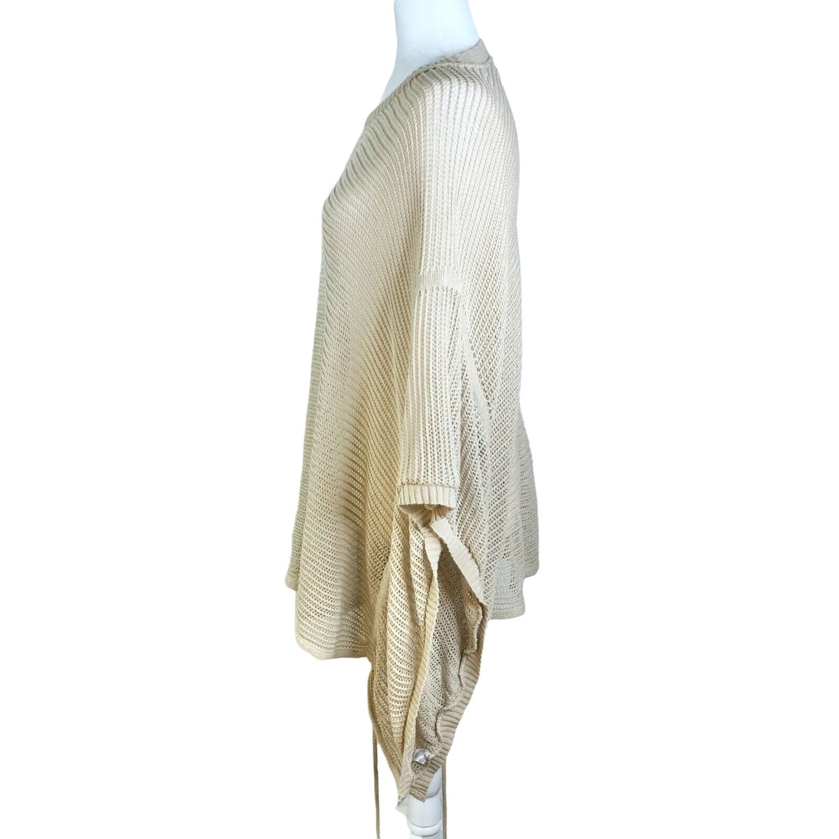 Ana A New Approach 3X Beige Open-Knit Poncho Sweater With Side Ties Beach Pool