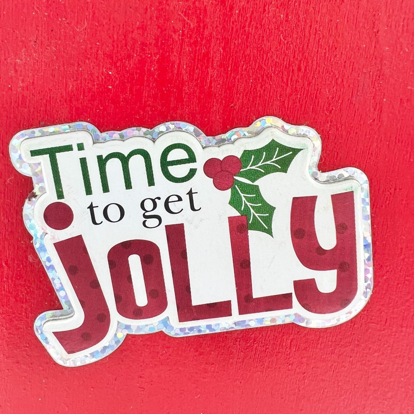 Handcrafted Wooden Box 9 x 7 Red with Holly Time to Get Jolly Christmas