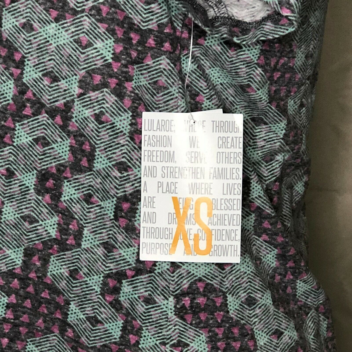 LuLaRoe Classic T Women's Top XS Gray Pink Light Green Geometric NWT