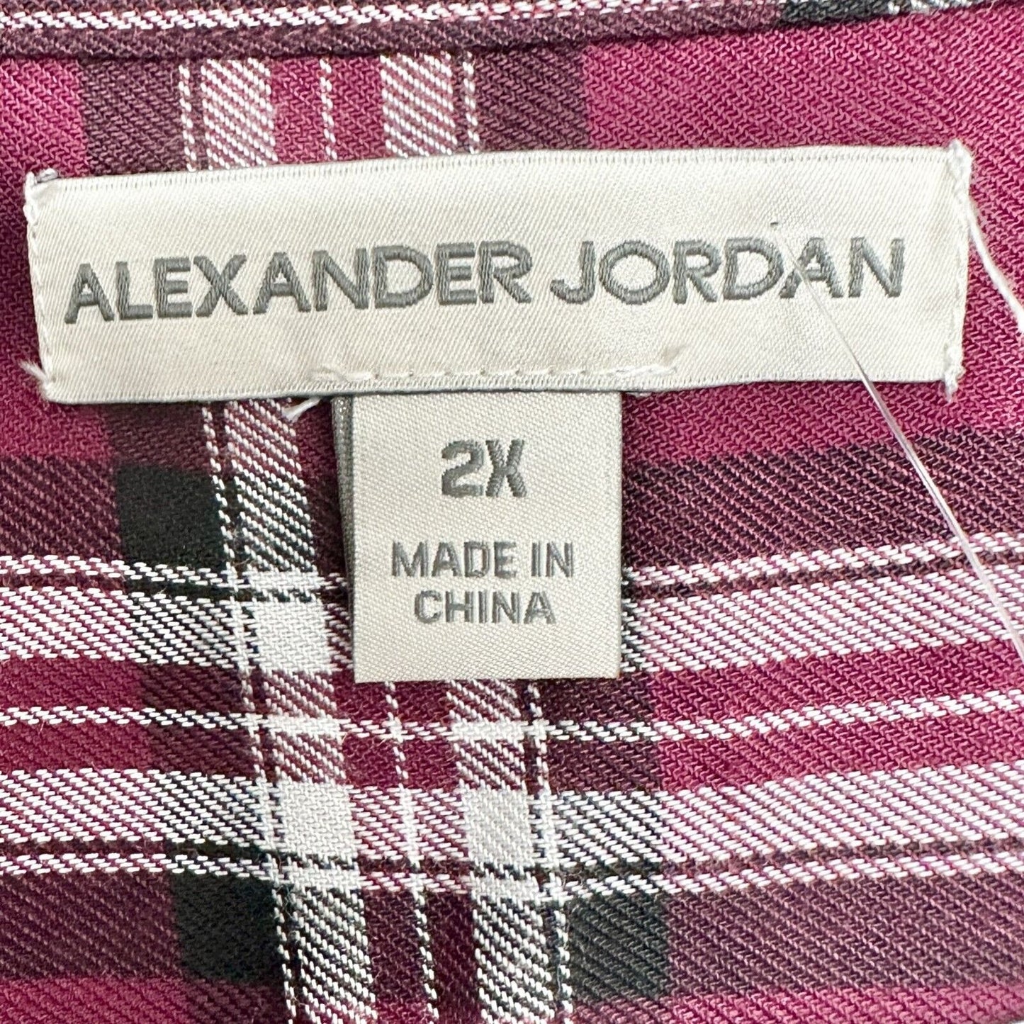 Alexander Jordan Top Women's 2X Burgundy Plaid Feddy Henley Long Sleeve NWT