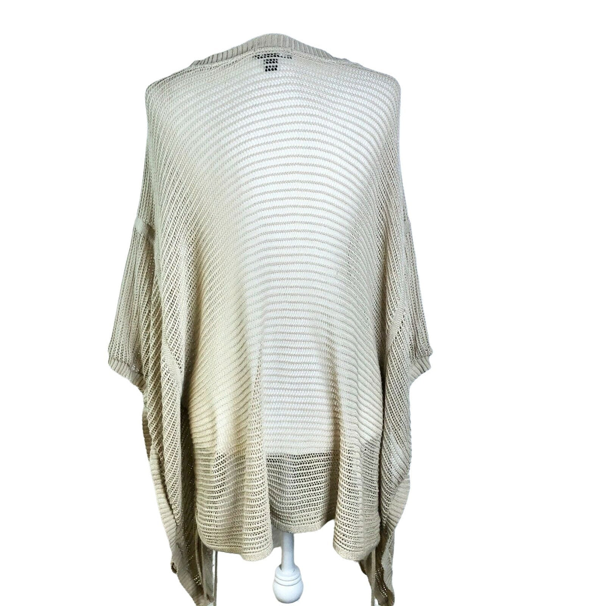 Ana A New Approach 3X Beige Open-Knit Poncho Sweater With Side Ties Beach Pool
