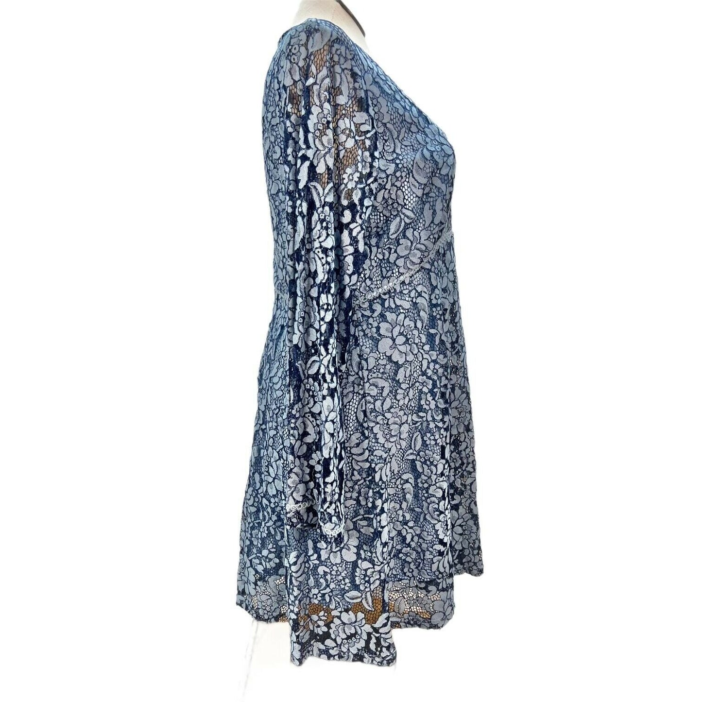 Suzanne Betro Women's 2X Blue Lacy Long Sleeve Handkerchief Dress NWT