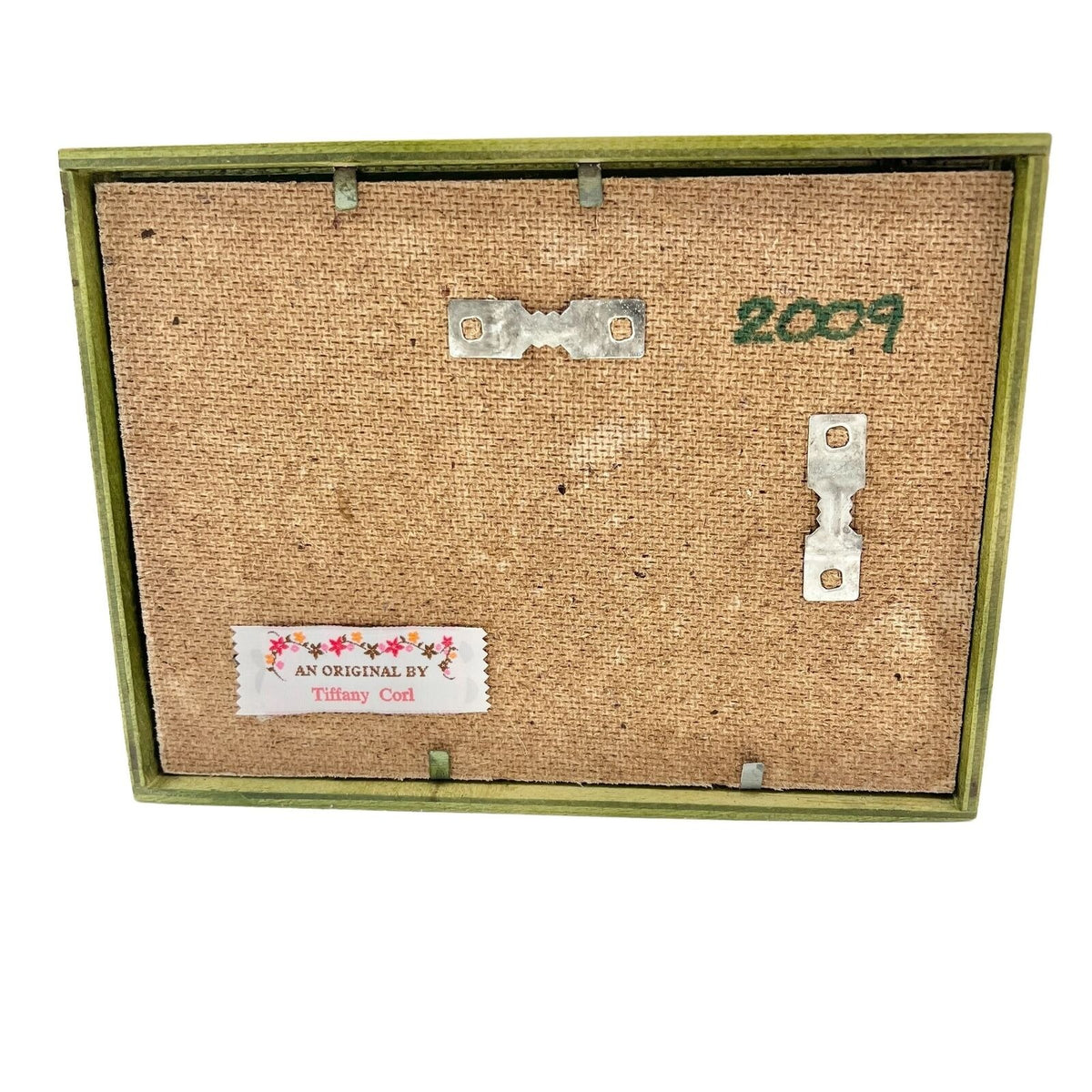 Hand Crafted Shadow Box 7.5 x 5.5 x 3 Green Snowman Christmas Mixed Media