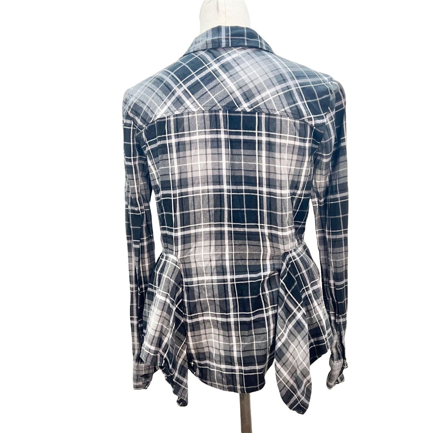 BP Womens Small Black Plaid Long Sleeve Top with Sharkbite Peplum Bottom