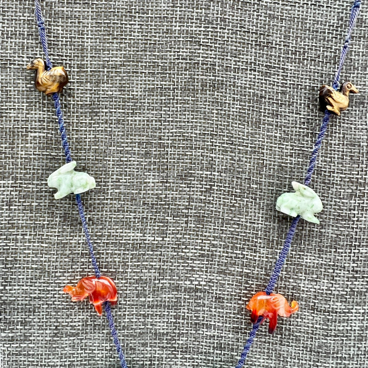 Cord Fetish Necklace 28 in Precious Gemstone Animals Rose Quartz Pendant
