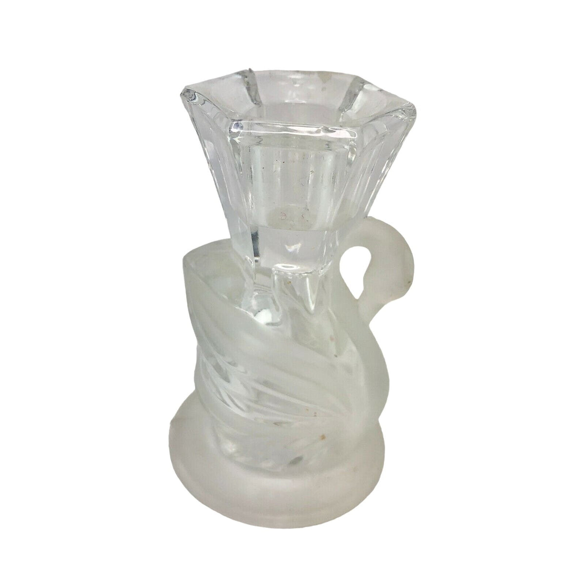 Vintage Swan Shaped Frosted & Clear Glass Candle Holder 4 Inches