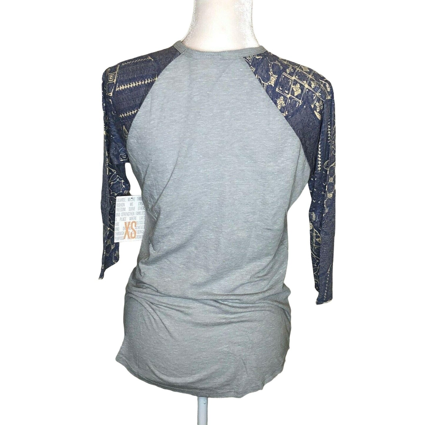 LuLaRoe Randy Baseball Style Tee Size XS Light Gray Purple Beige 3/4 sleeves NWT