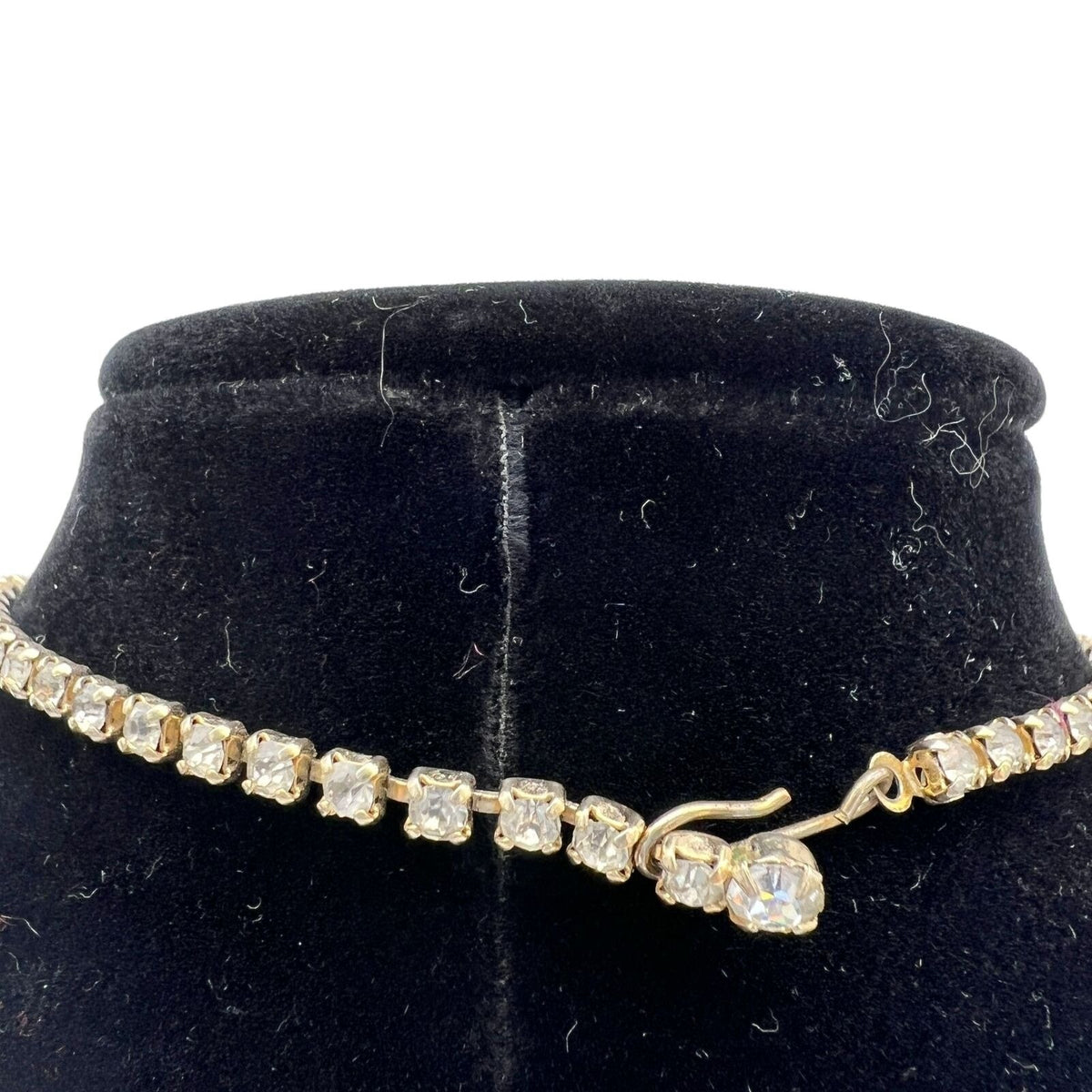 Vintage Goldtone White and Blue Crystal Necklace 15 in