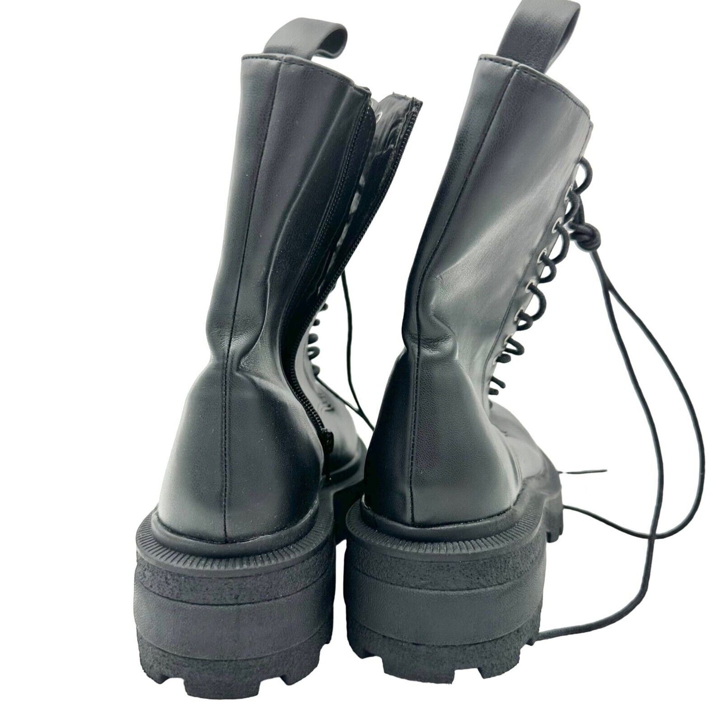 Missguided Combat Boots Size 6.5 Black Lace Up Side Zip Platform 2 in Heel NWOT