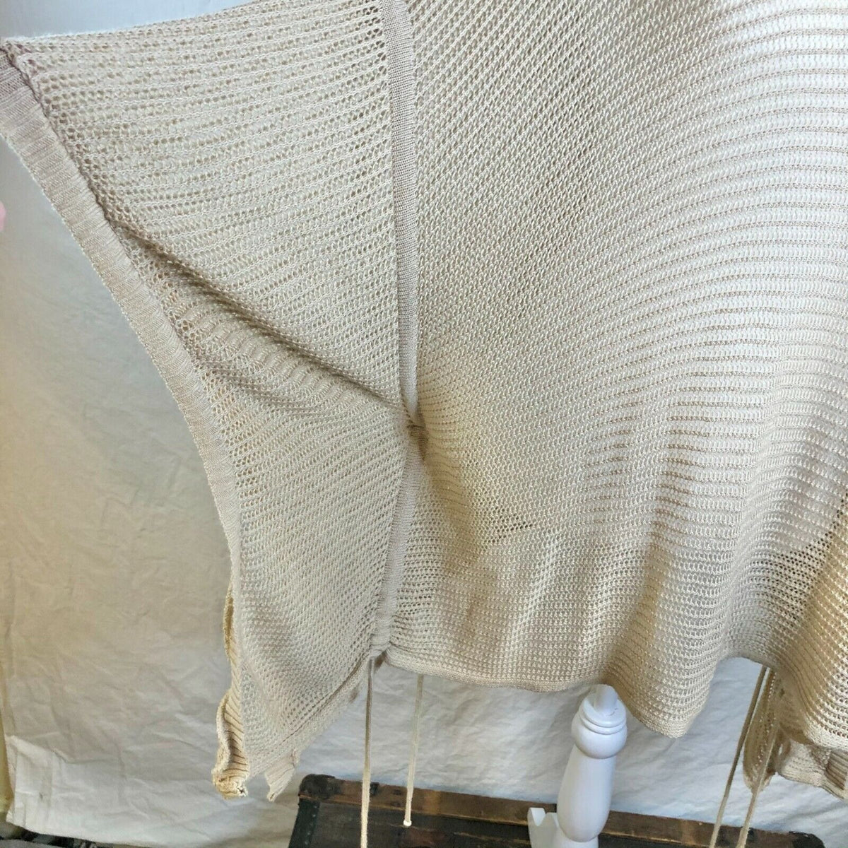Ana A New Approach 3X Beige Open-Knit Poncho Sweater With Side Ties Beach Pool