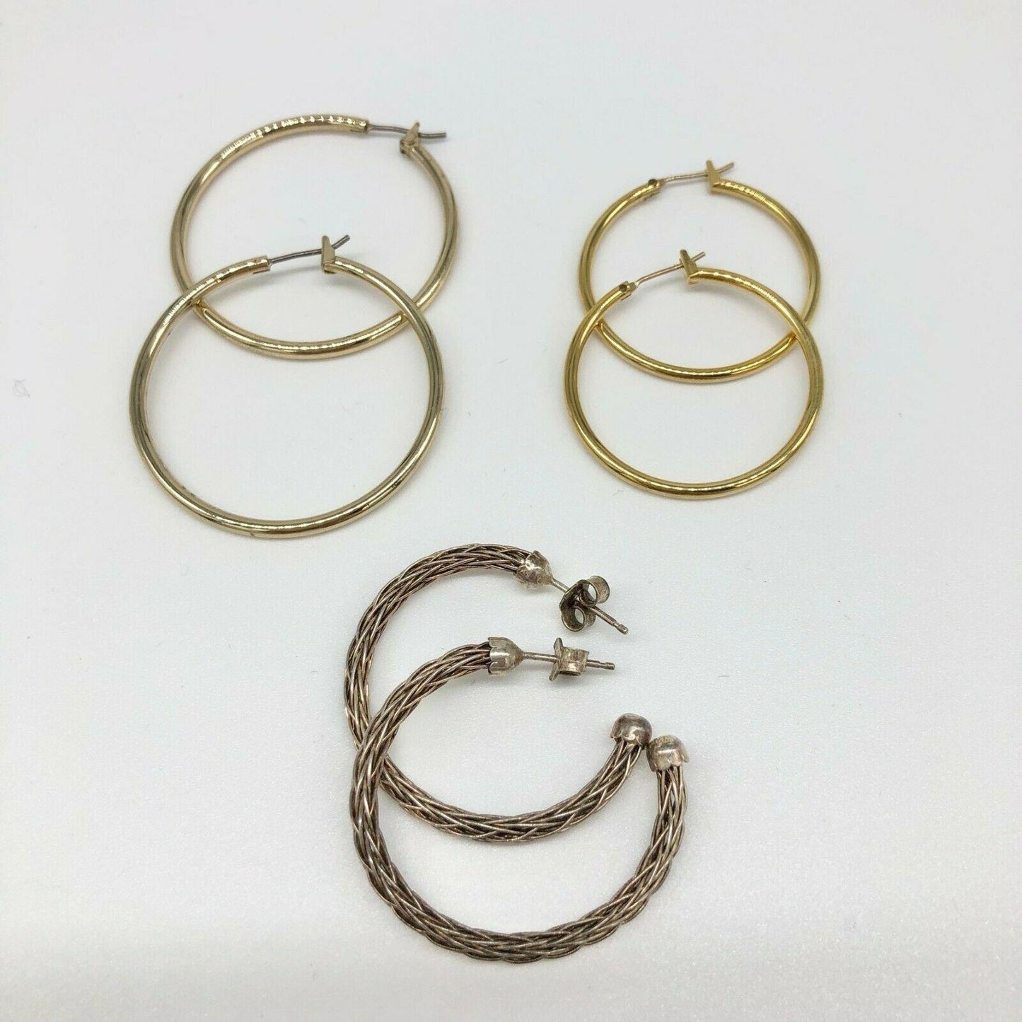 Set of 3 Goldtone Hoop Earrings Approximately 1.5 Inches Fun Funky