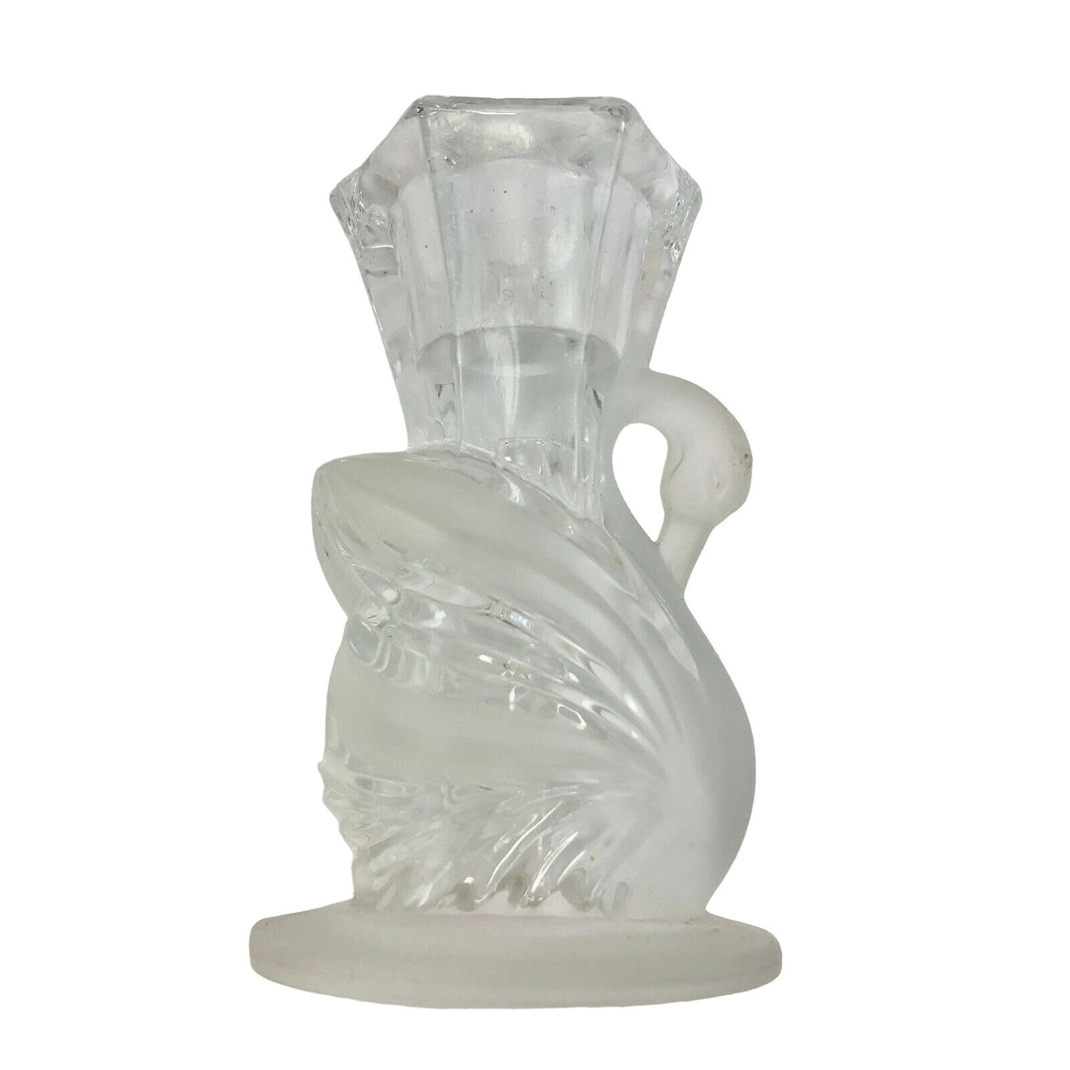 Vintage Swan Shaped Frosted & Clear Glass Candle Holder 4 Inches