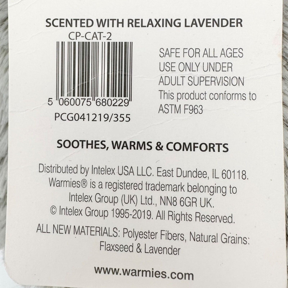 Warmies Cat 14 x 9 Gray White Microwaveable Scented with Relaxing Lavender NWT