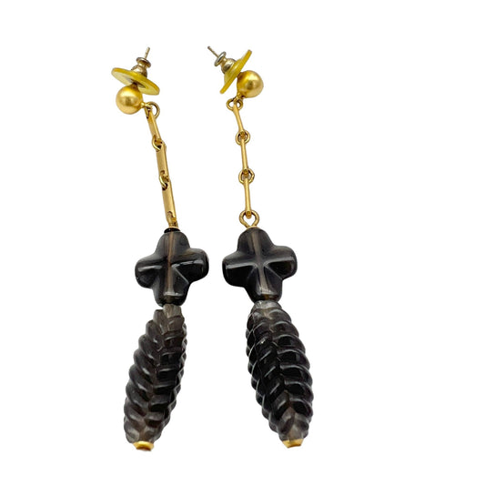 2 Sets Vintage Earrings Pierced Post Women's Gold Stone Bead