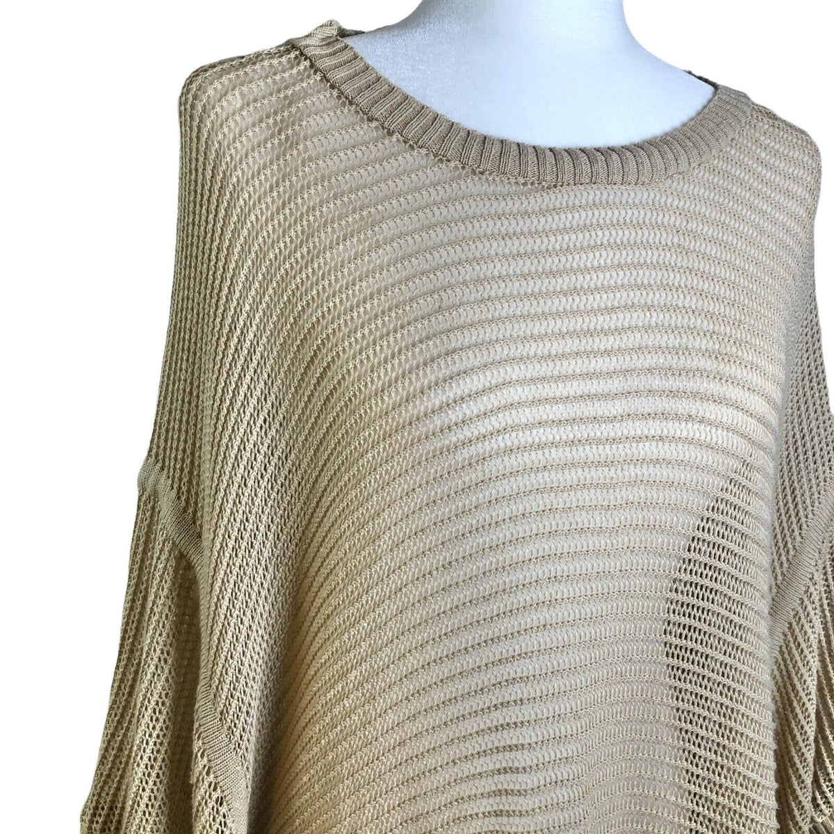Ana A New Approach 3X Beige Open-Knit Poncho Sweater With Side Ties Beach Pool
