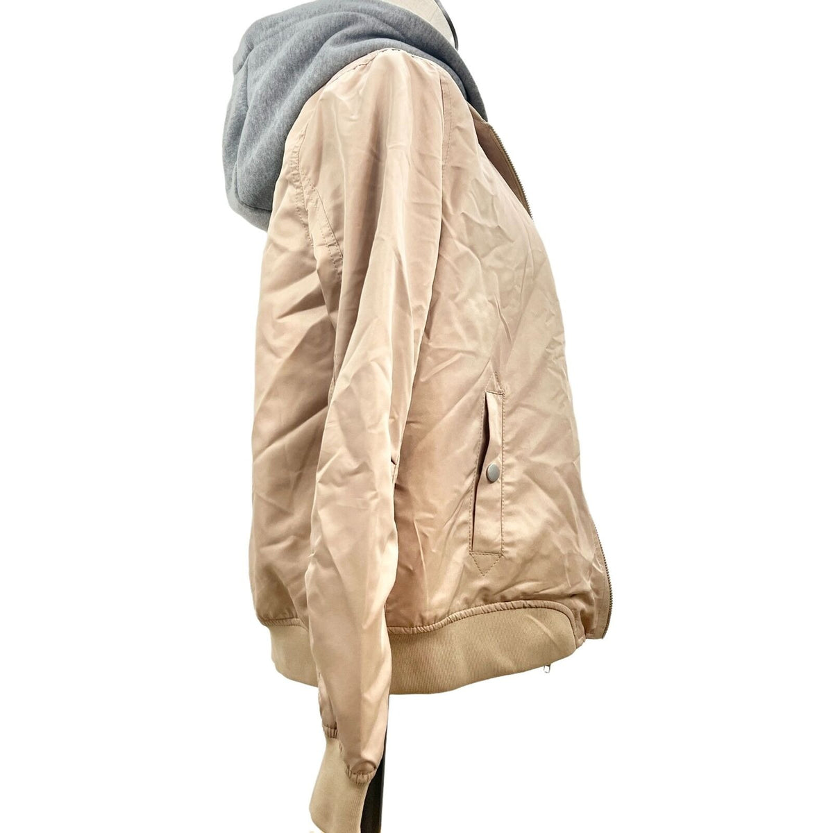 Forever 21 Hoodie Jacket Small Tan Gray Double Layer Zip Pockets