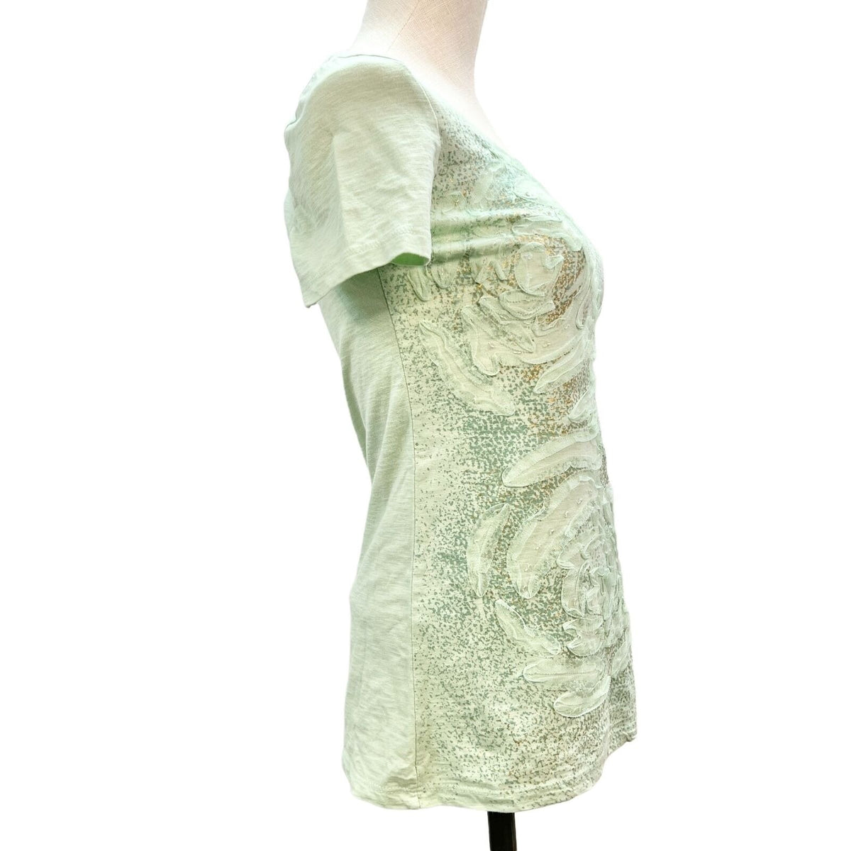 Style & Co T-shirt Women's Petite Small Light Green with Embellishments