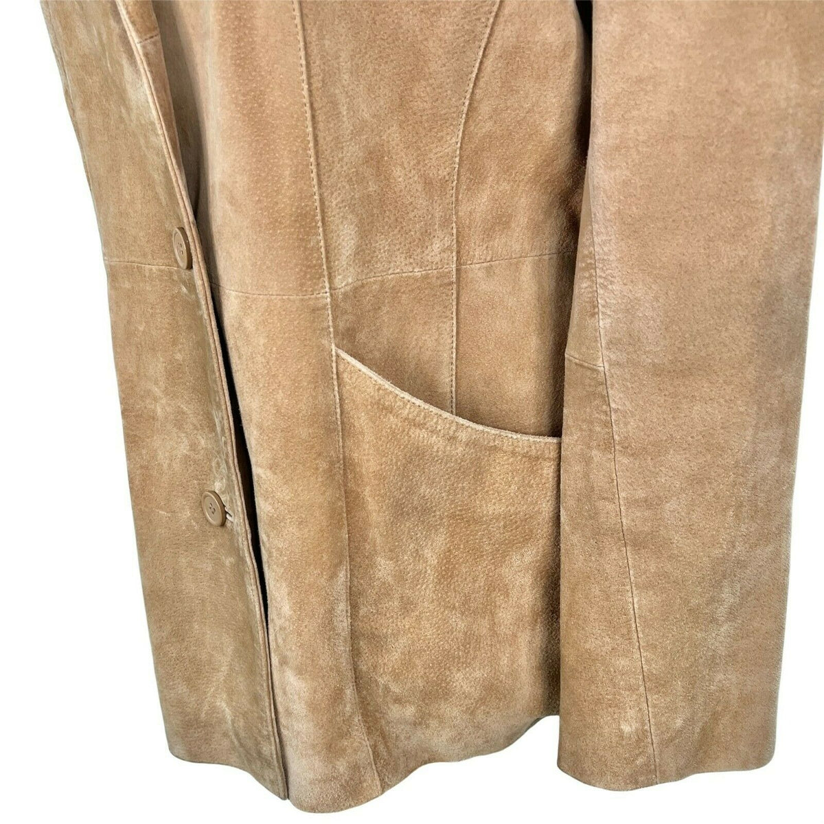 Dialogue Women's Large Camel Suede Leather Coat Polyester Lining