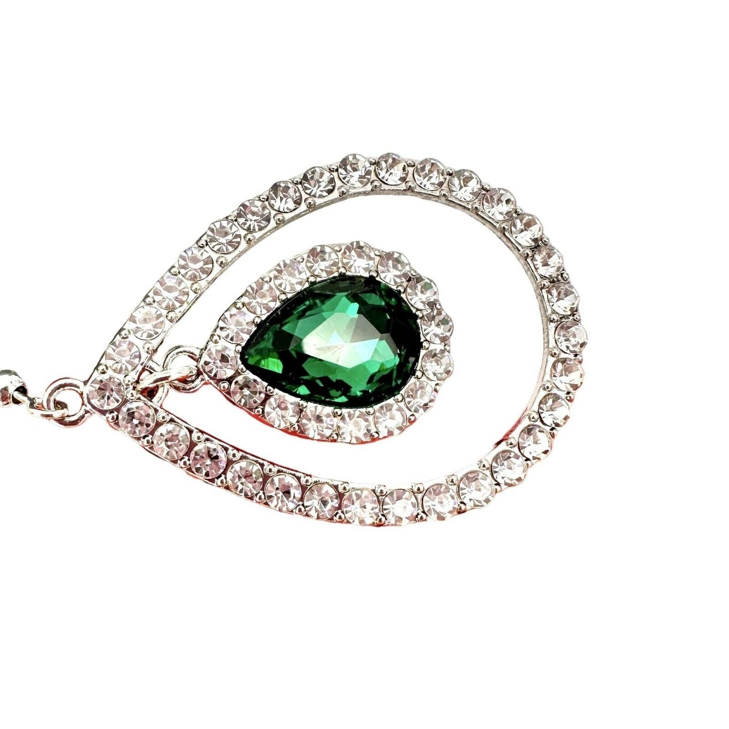 Paparazzi Pierced Earrings Silvertone Clear Green Rhinestones Teardrops NWT