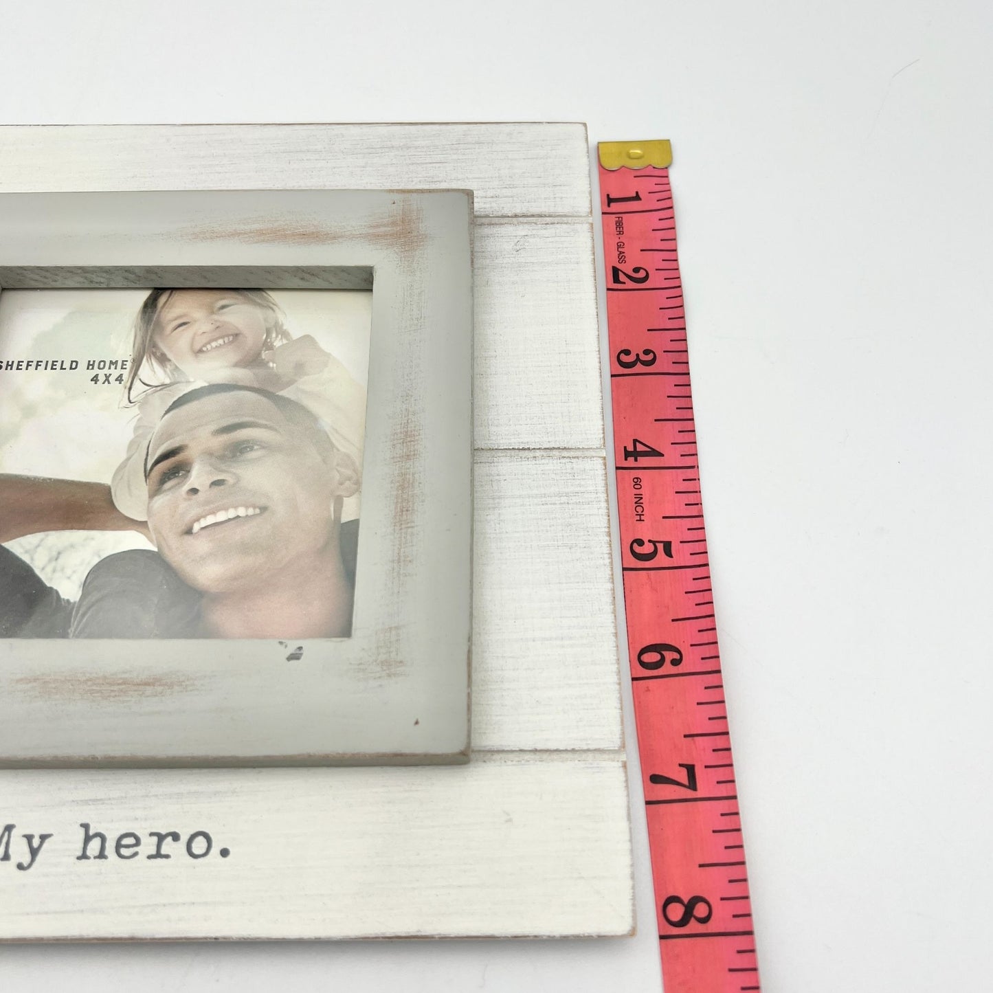 Sheffield Home White Gray Picture Frame "My Hero" holds 4x4 in picture