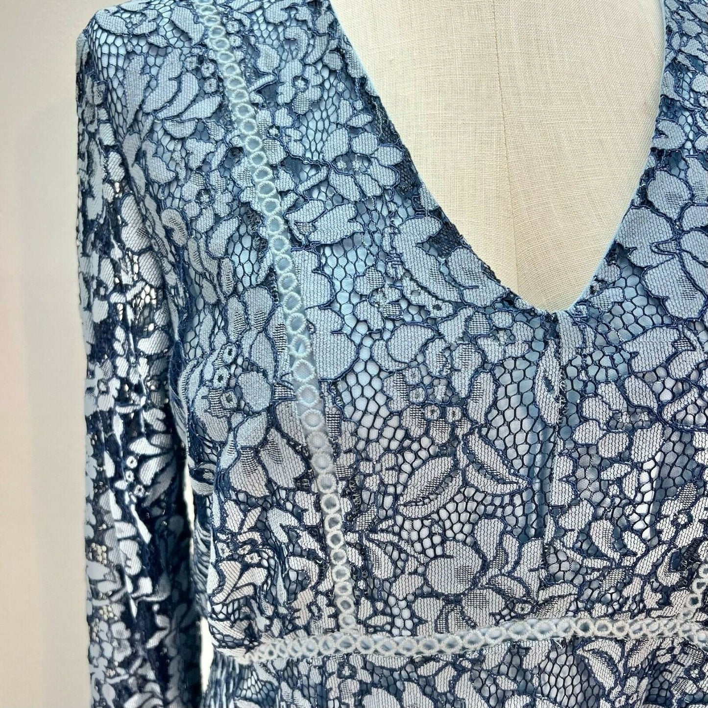 Suzanne Betro Women's 2X Blue Lacy Long Sleeve Handkerchief Dress NWT