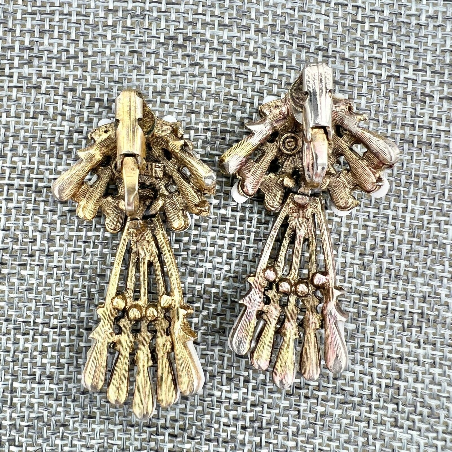 Vintage White Bead Adjustable Cuff Bracelet and White Clip-on Earrings