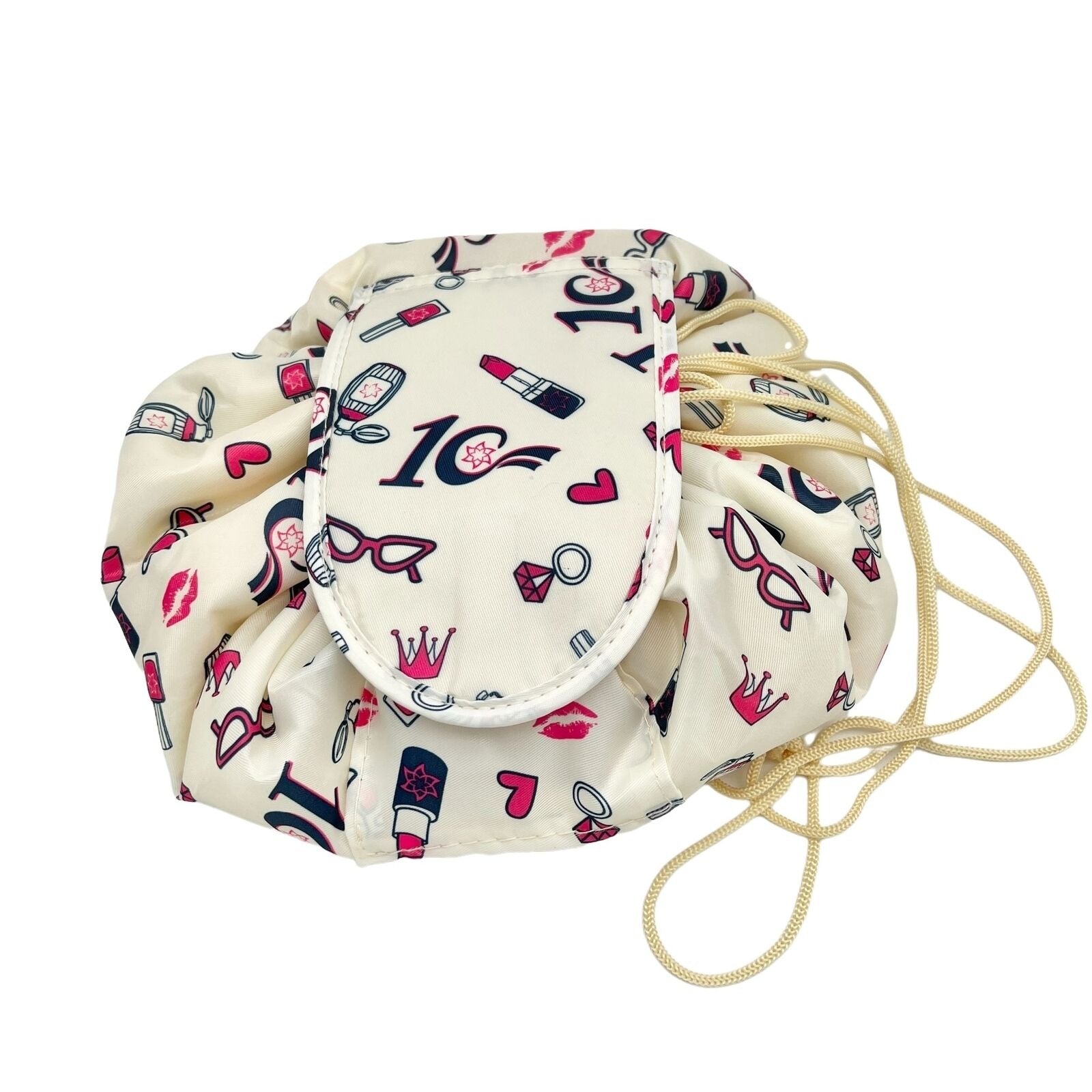 Travel Makeup Bag Drawstring Beige Hook Loop Closure 2 Interior Pocket – Tiffany's Treasures and Trinkets