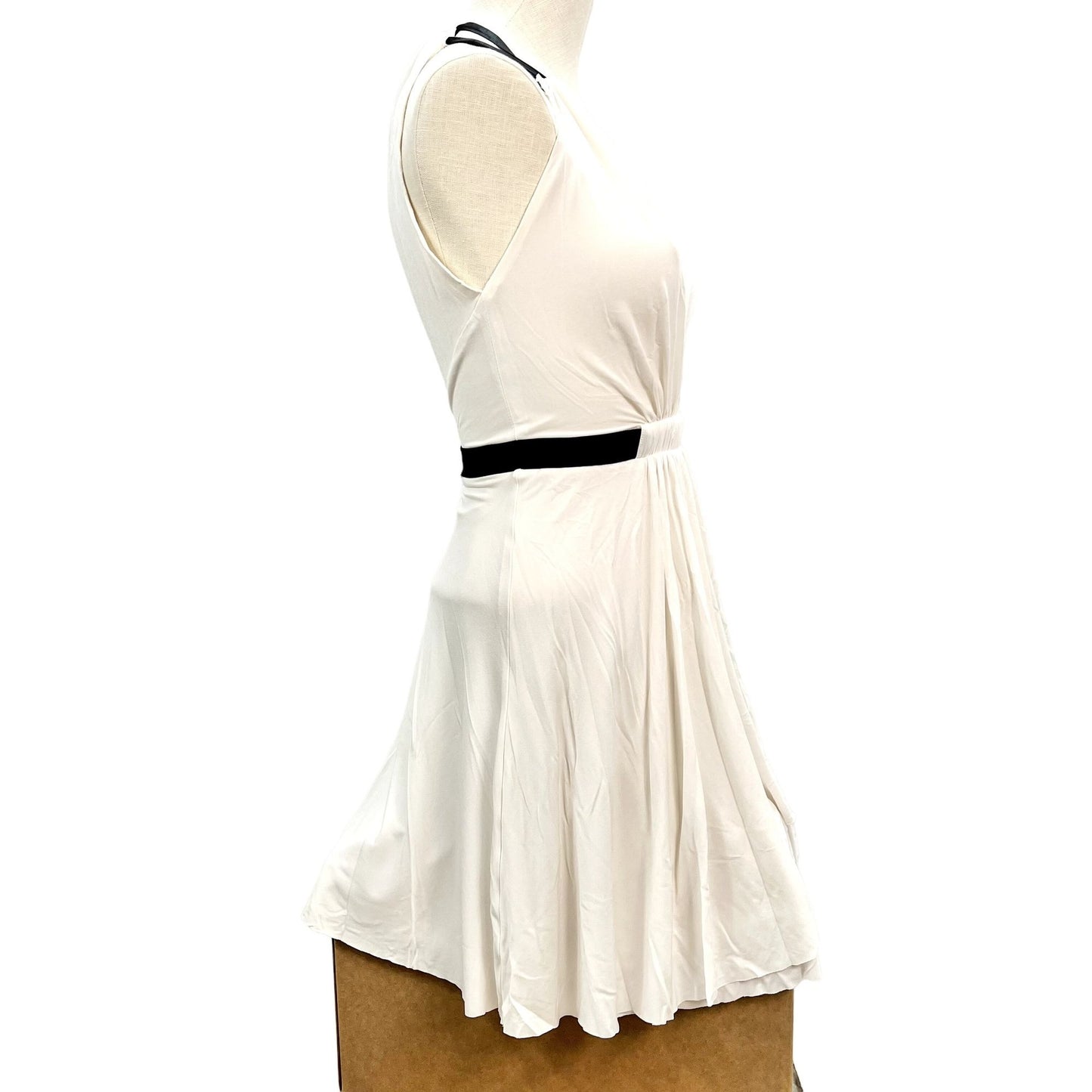 BCBGMaxazria Women's Saige Wrap Dress 0 Off White Black Trim Above Knee