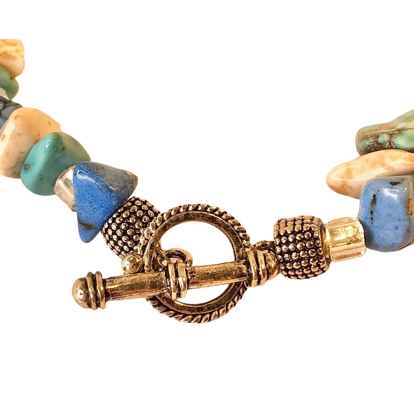 Handcrafted Necklace Beachy Stones Glass Beads Marbled Blues and White NEW