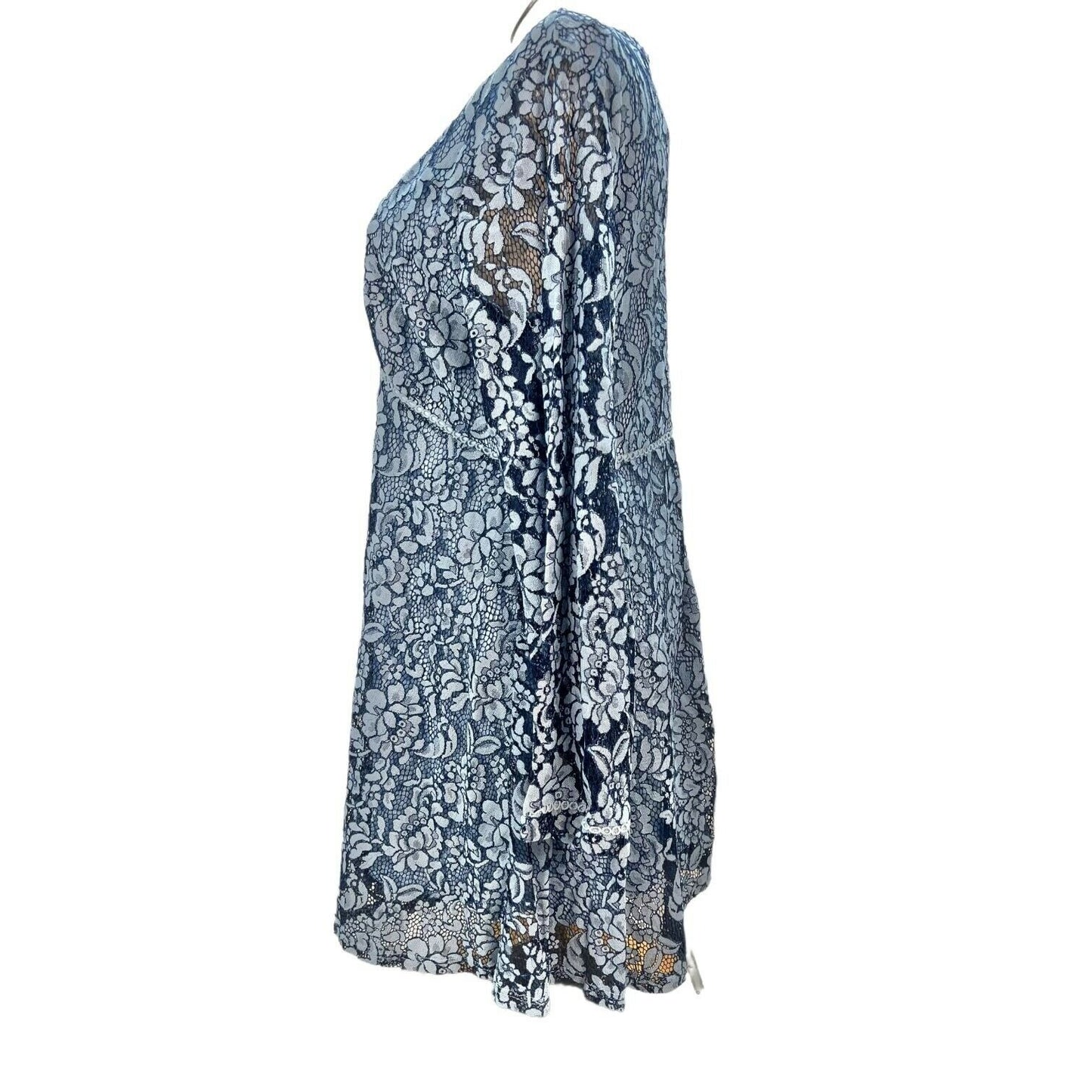 Suzanne Betro Women's 2X Blue Lacy Long Sleeve Handkerchief Dress NWT