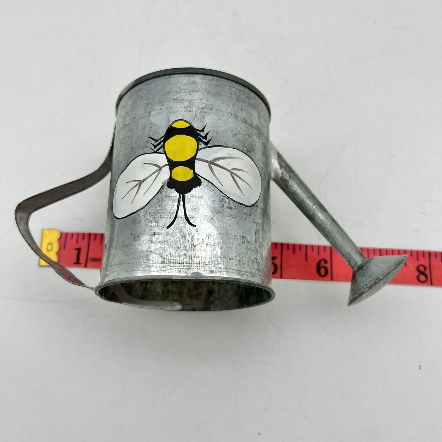 Metal Watering Can Candle with Painted Bee Motif 7x4