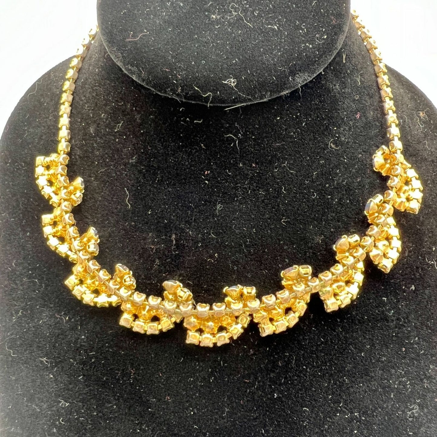 Vintage Goldtone White and Blue Crystal Necklace 15 in