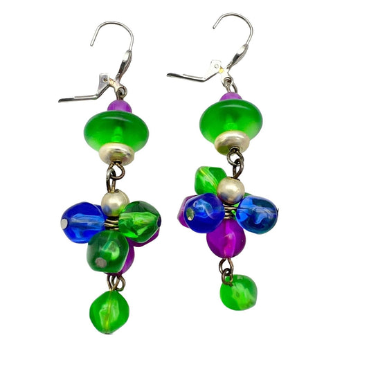 2 Sets Vintage Earrings Pierced Women's Dangle Colorful Beads Retro