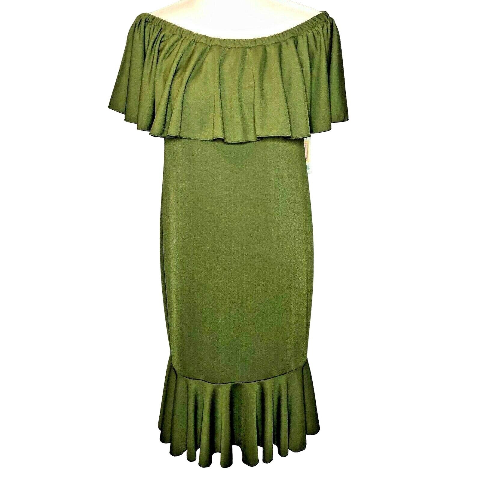 LuLaRoe Cici Women's Medium Dress Olive Green Ruffles Shimmery NWT