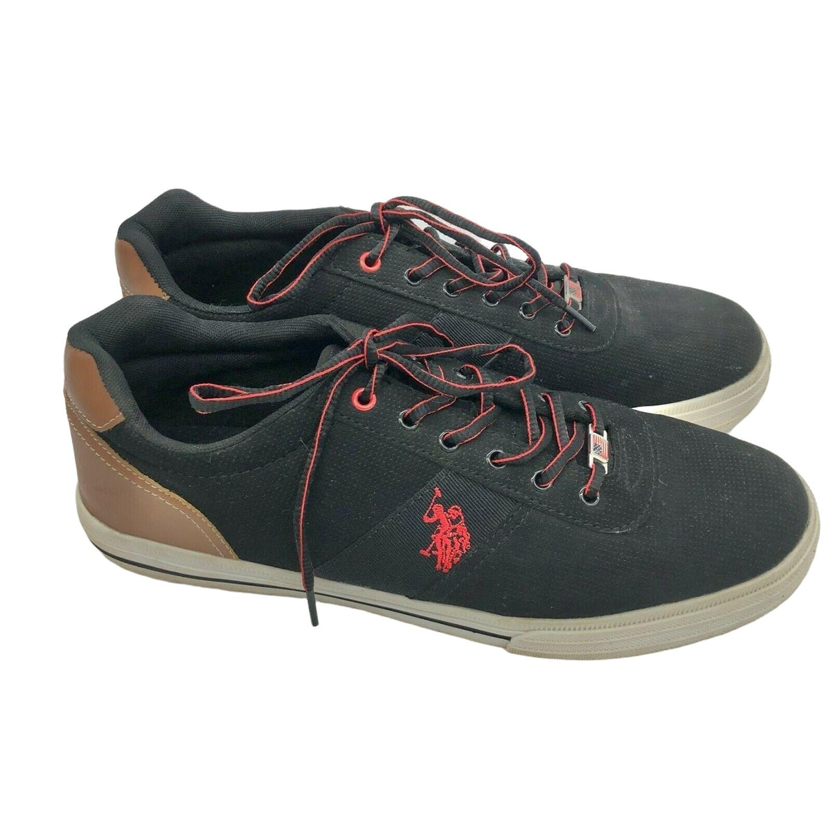 US Polo Assn Men's size 12 Black Sneakers with Tan and Red Features