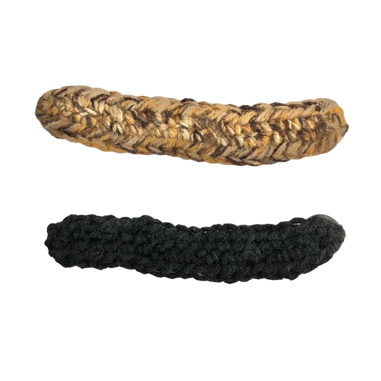 Set of 2 Homemade Face Mask Ear Savers black brown yarn buttons comfort