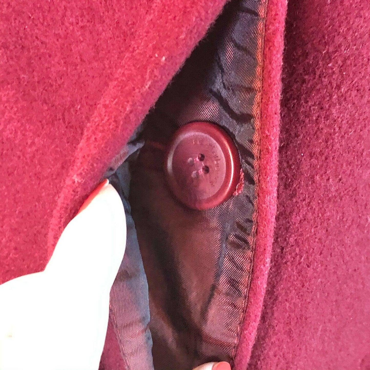 Vintage Red Wool Blend Button Front Coat Side Pockets Classic Collar Womens 12