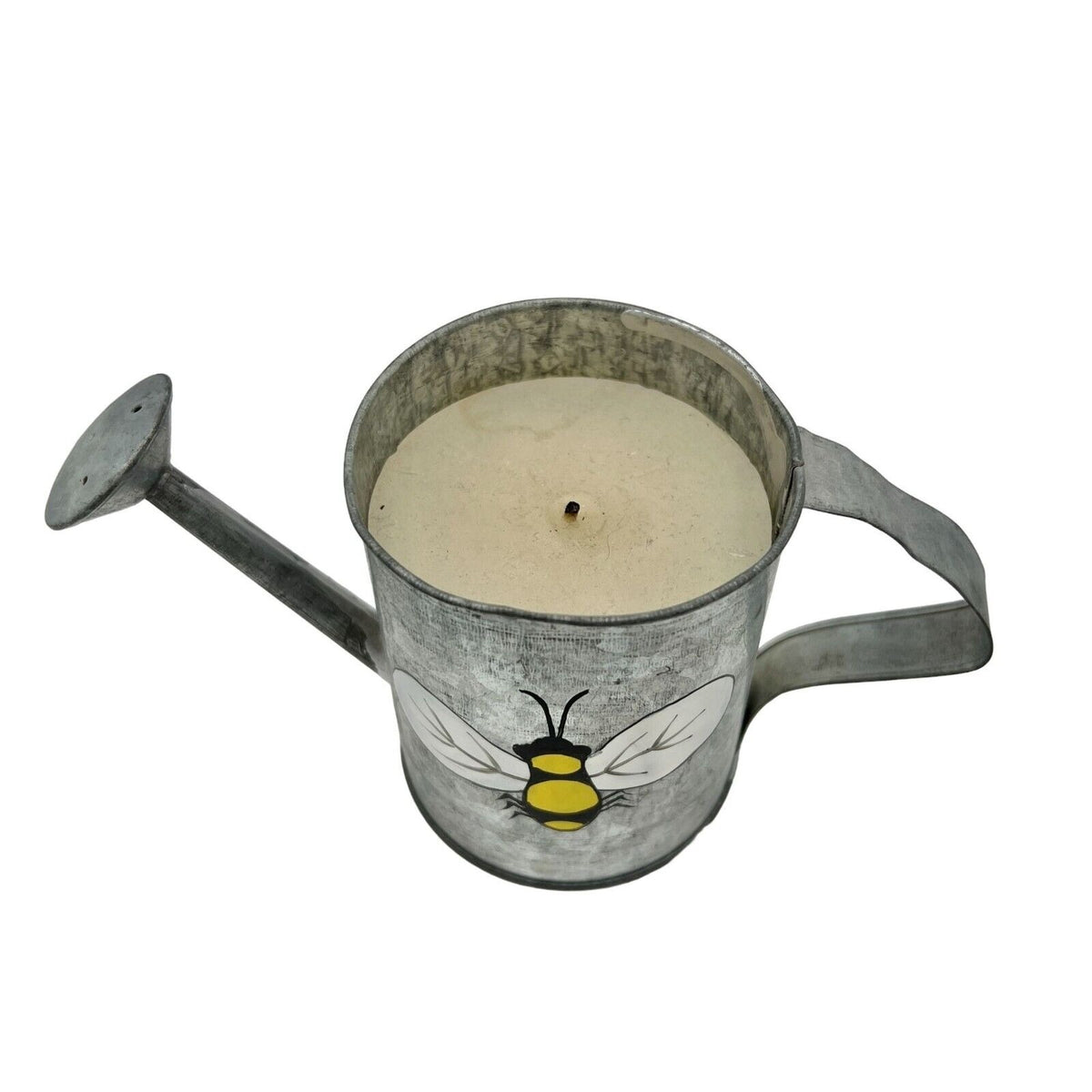 Metal Watering Can Candle with Painted Bee Motif 7x4