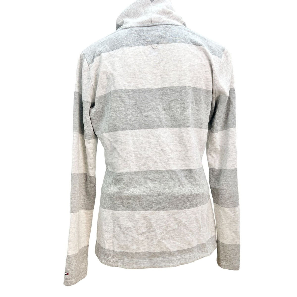 Tommy Hilfiger Shawl Collar Pullover Small Gray White Stripe Fleece Long Sleeves