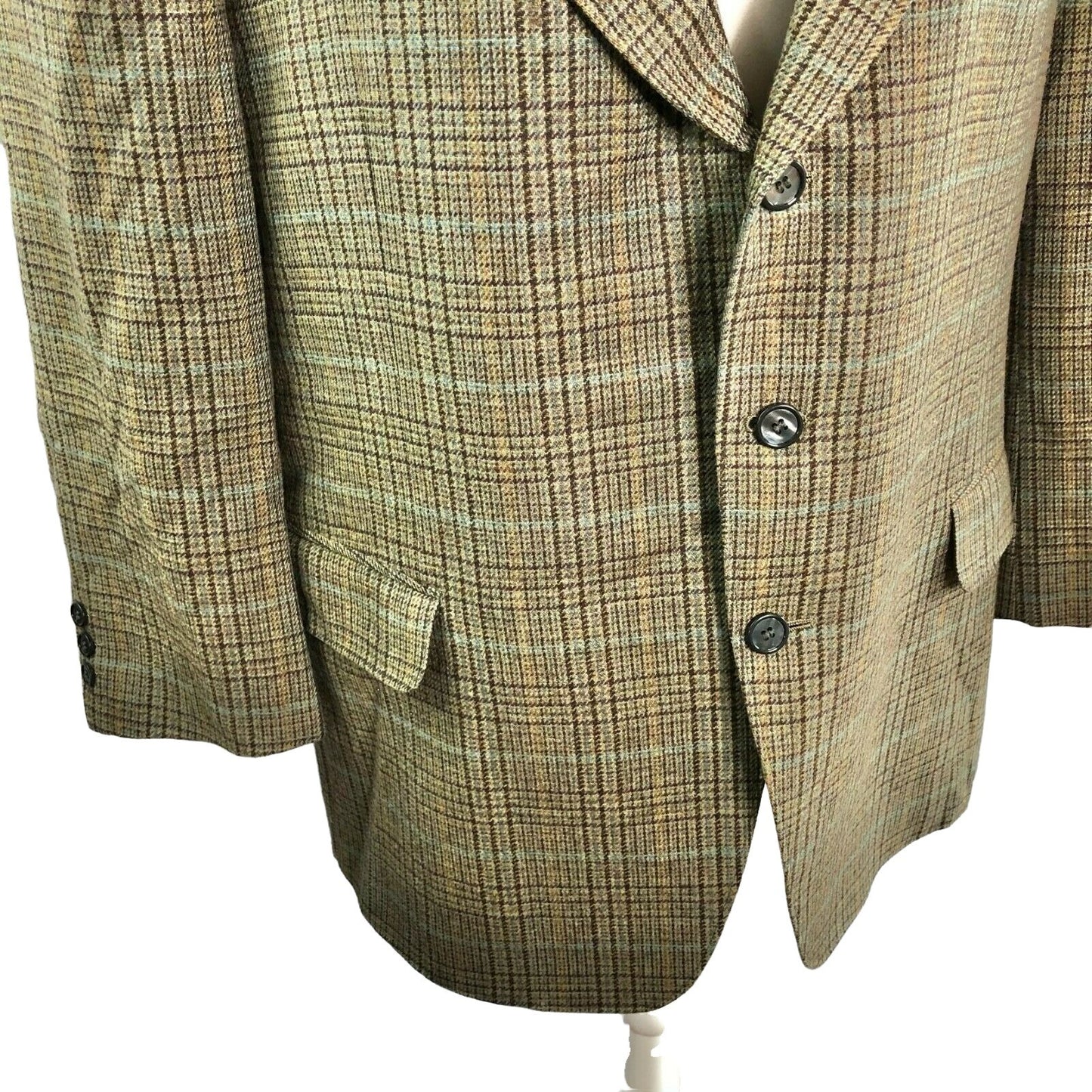 England House Men's Brown Plaid Sport Coat 51" Chest 3 button Notched Lapel