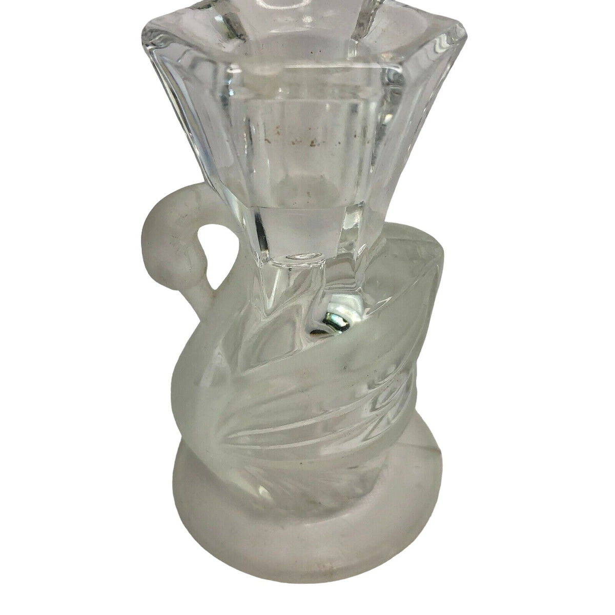 Vintage Swan Shaped Frosted & Clear Glass Candle Holder 4 Inches