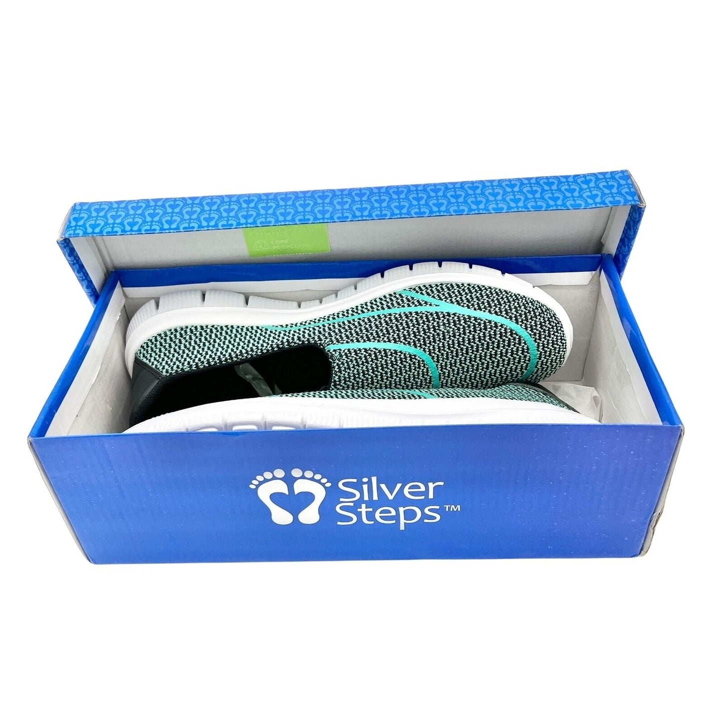 Silver Steps Women's Size 9 Feather Lite Green and White Walking Sneakers