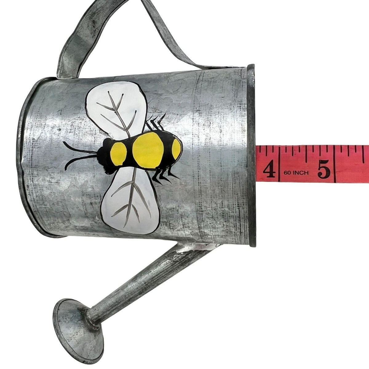 Metal Watering Can Candle with Painted Bee Motif 7x4
