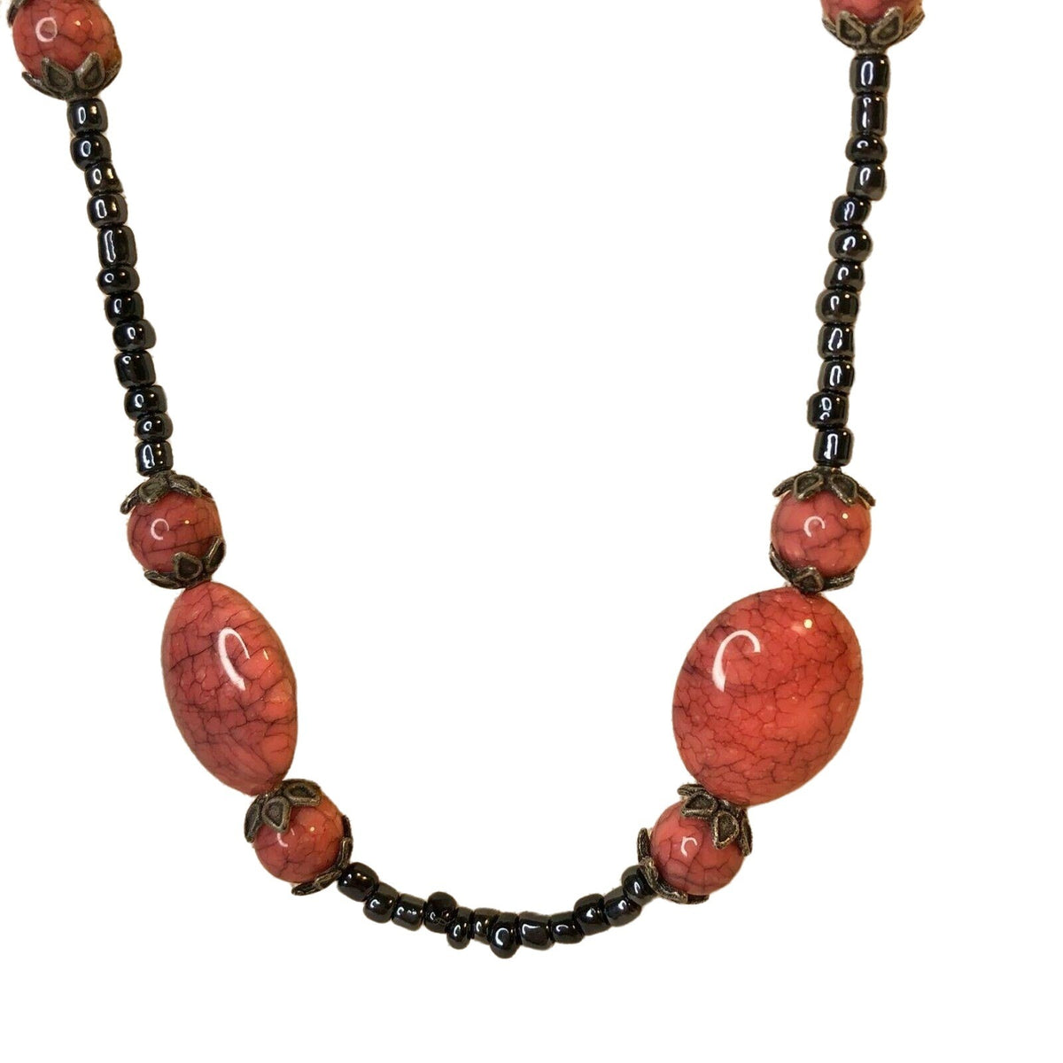 Handcrafted Necklace Mauve & Pewter Colored Beads Statement Beautiful NEW